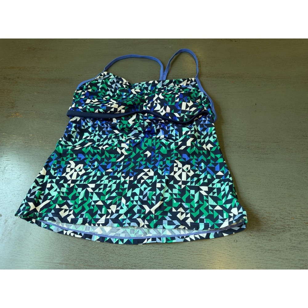 Nike Swim Tankini Top Blue Green Geometric Print Racerback Size Large